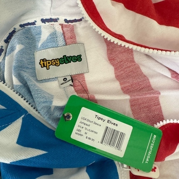 Tipsy Elves USA Patriotic Medium Unisex Romper Jumpsuit Shorts Flag - Picture 10 of 10